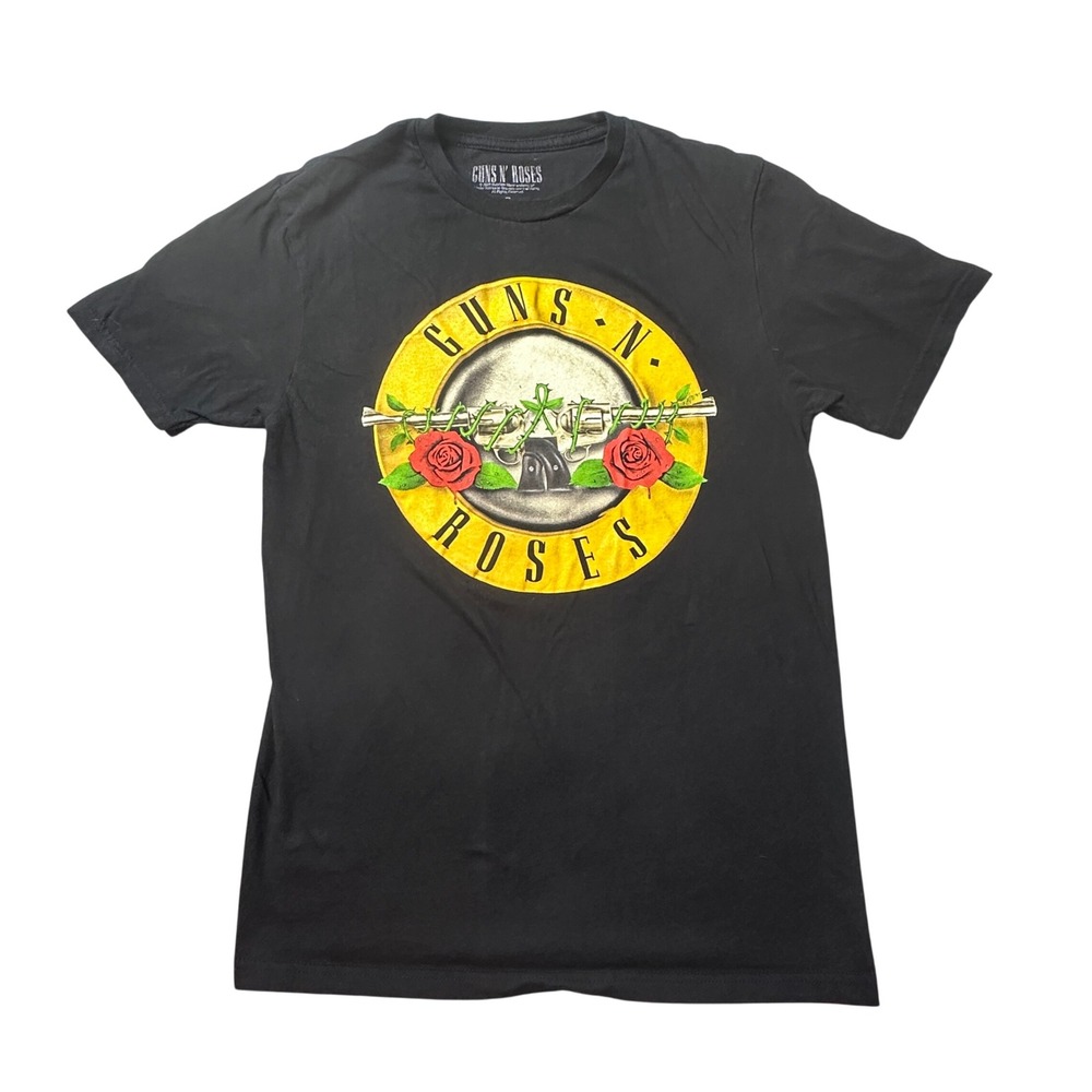 Guns N' Roses T-Shirt Men S Black Bullet Logo Graphic Rock Band Short Sleeve